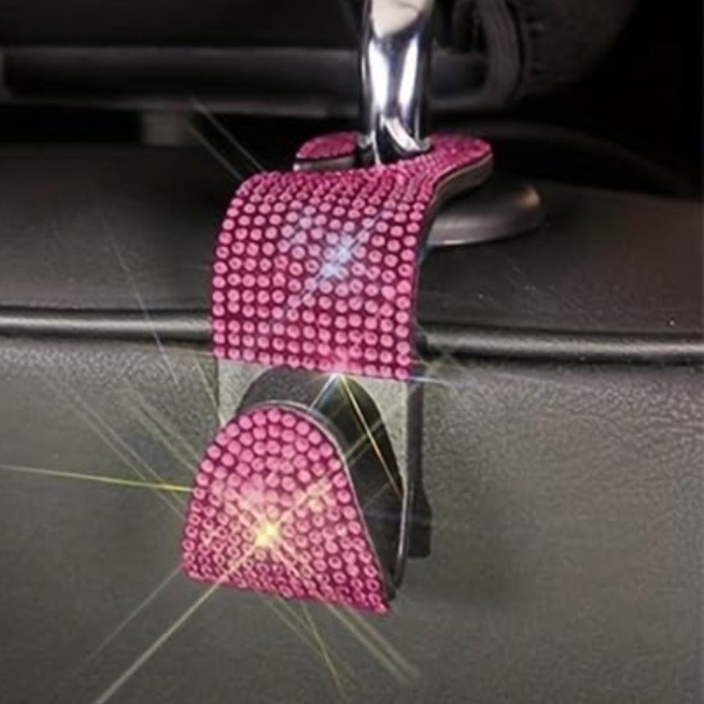 Autolux by‎ iWorld Bling Car Hook 2 Pack Pink Rhinestone Headrest Organizer New